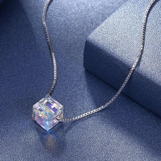 Crystals Aurora Borealis Cube Necklace GoGetIt.AI