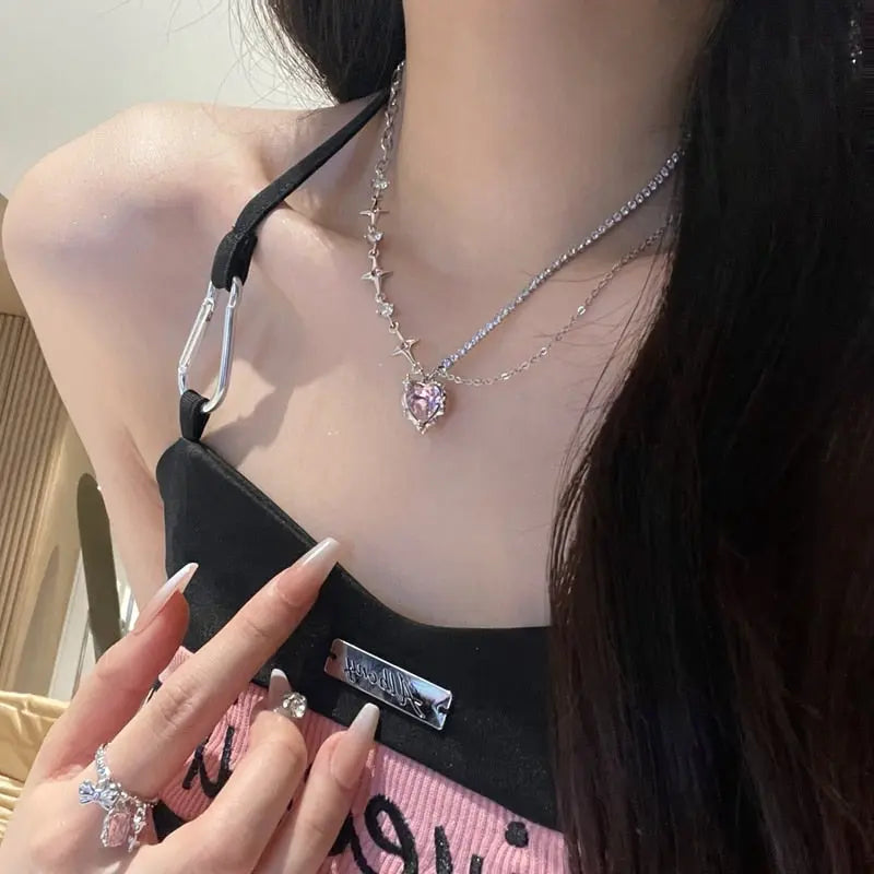 Pink Heart Crystal Necklace GoGetIt.AI