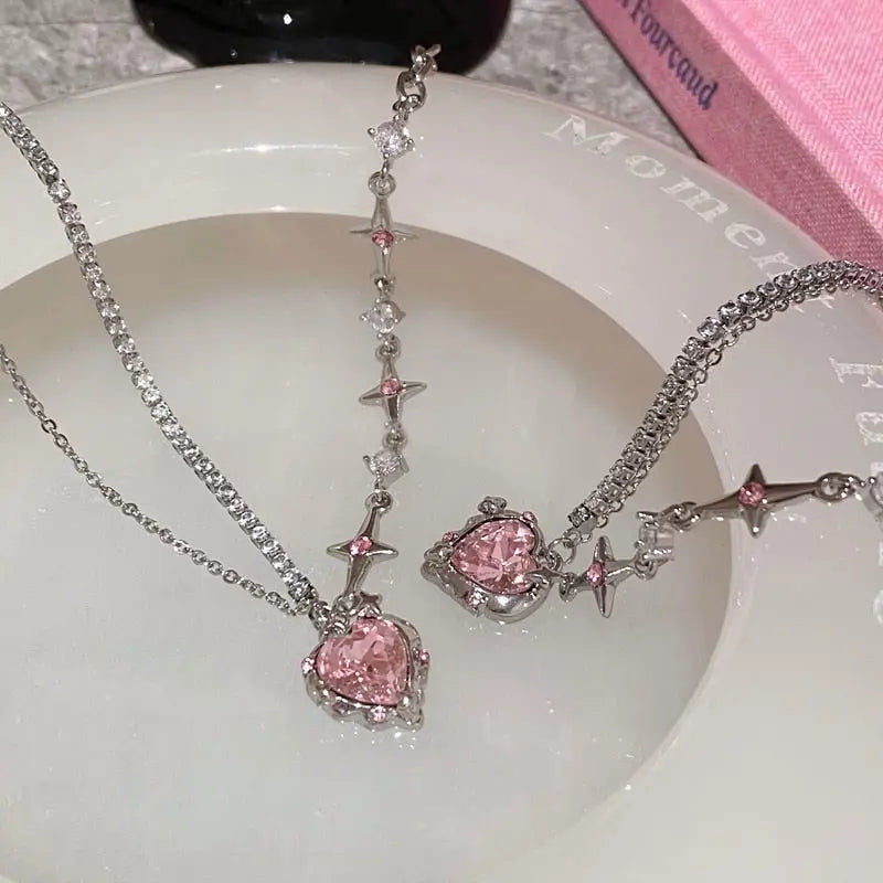 Pink Heart Crystal Necklace GoGetIt.AI