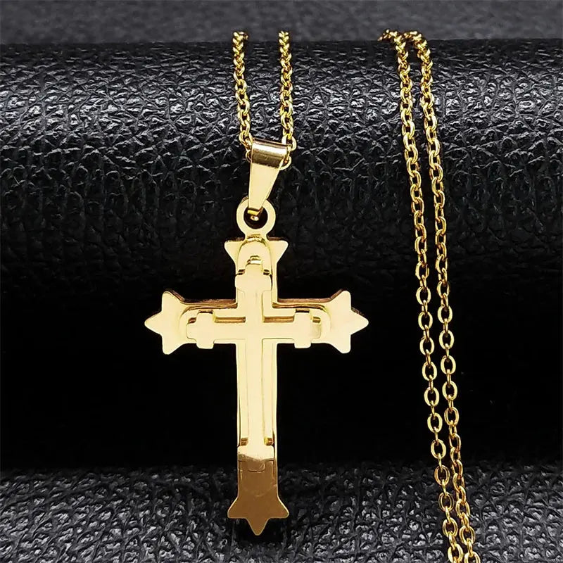 Spanish Stainless Steel Cross Pendant Necklace with Christian Bible Lords Prayer - Religious Jewelry - GoGetIt.AI